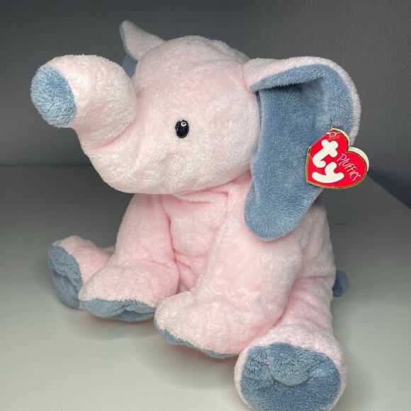 Ty Pluffies Winks the Elephant Pink Plush Large 12” Stuffed Animal 2004 With Tag - Picture 1 of 16